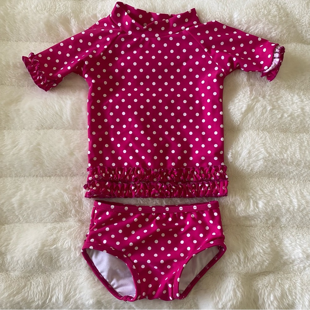 Ruffle Butts short sleeve rash guard two piece swimsuit